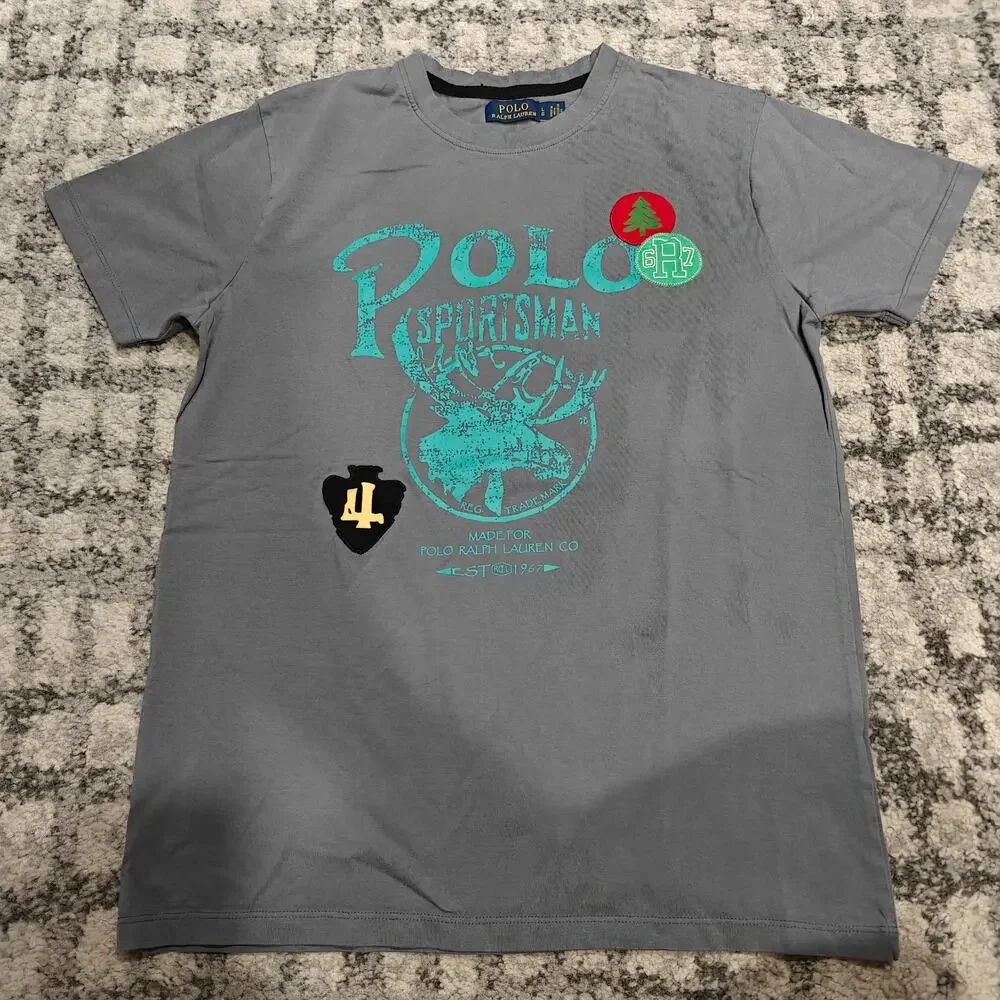Polo Ralph Lauren Sportsman Moose Patch Graphic T Shirt Gray Men's Large